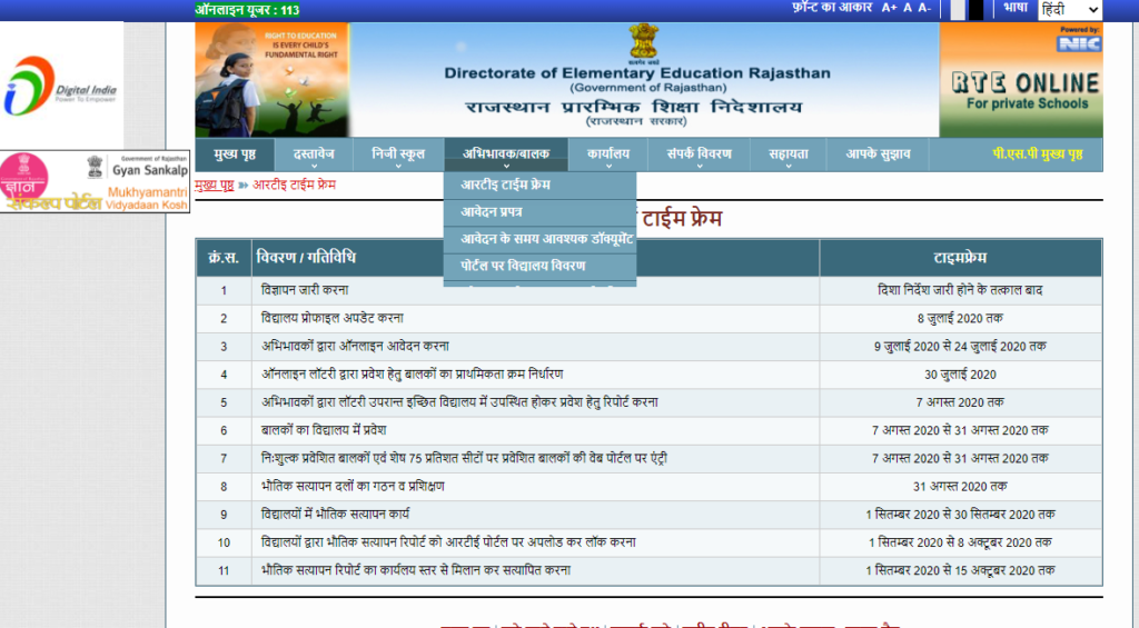 RTE टाइम फ्रेम