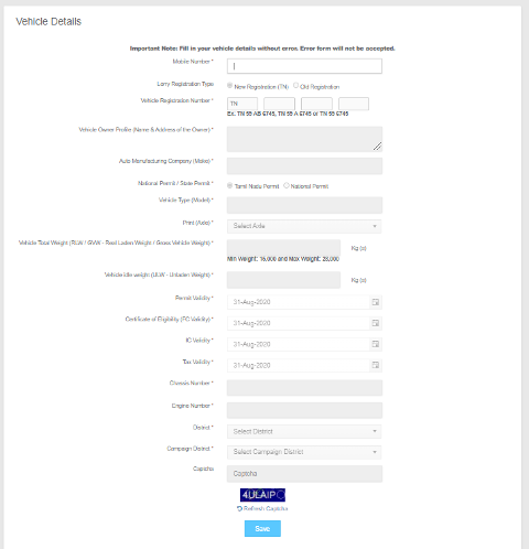 TNsand Vehicle Registration 