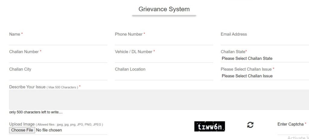 Register Complaint for E Challan Status