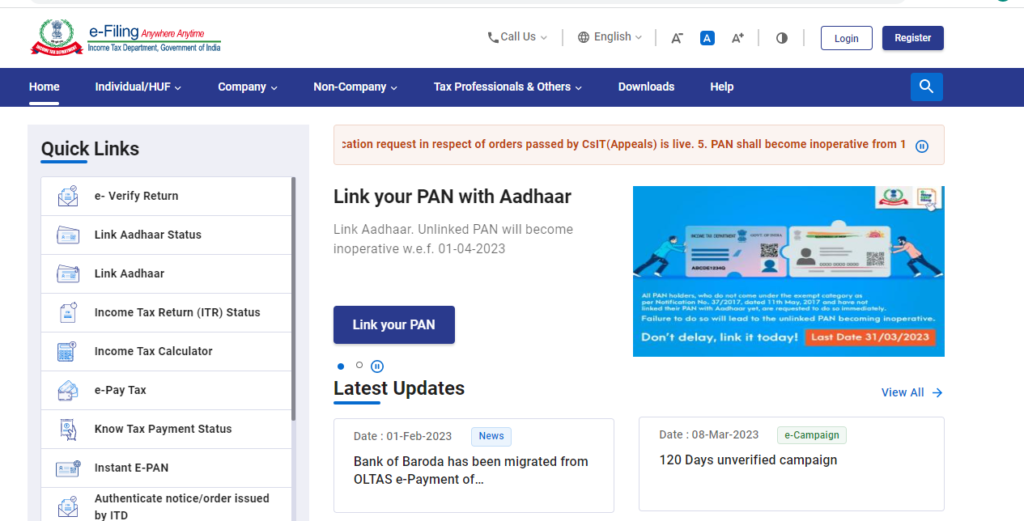 Steps to Check the Pan Aadhaar Link Status through the Portal