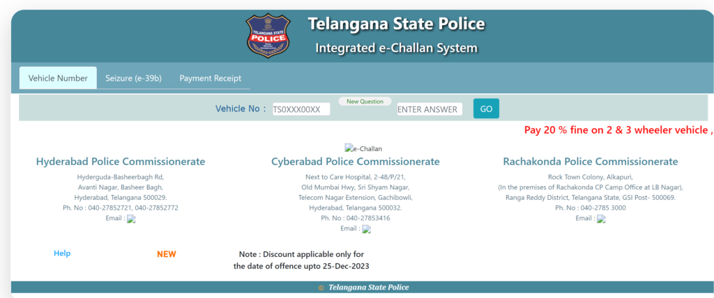 Process of Paying the Telangana Traffic Challan